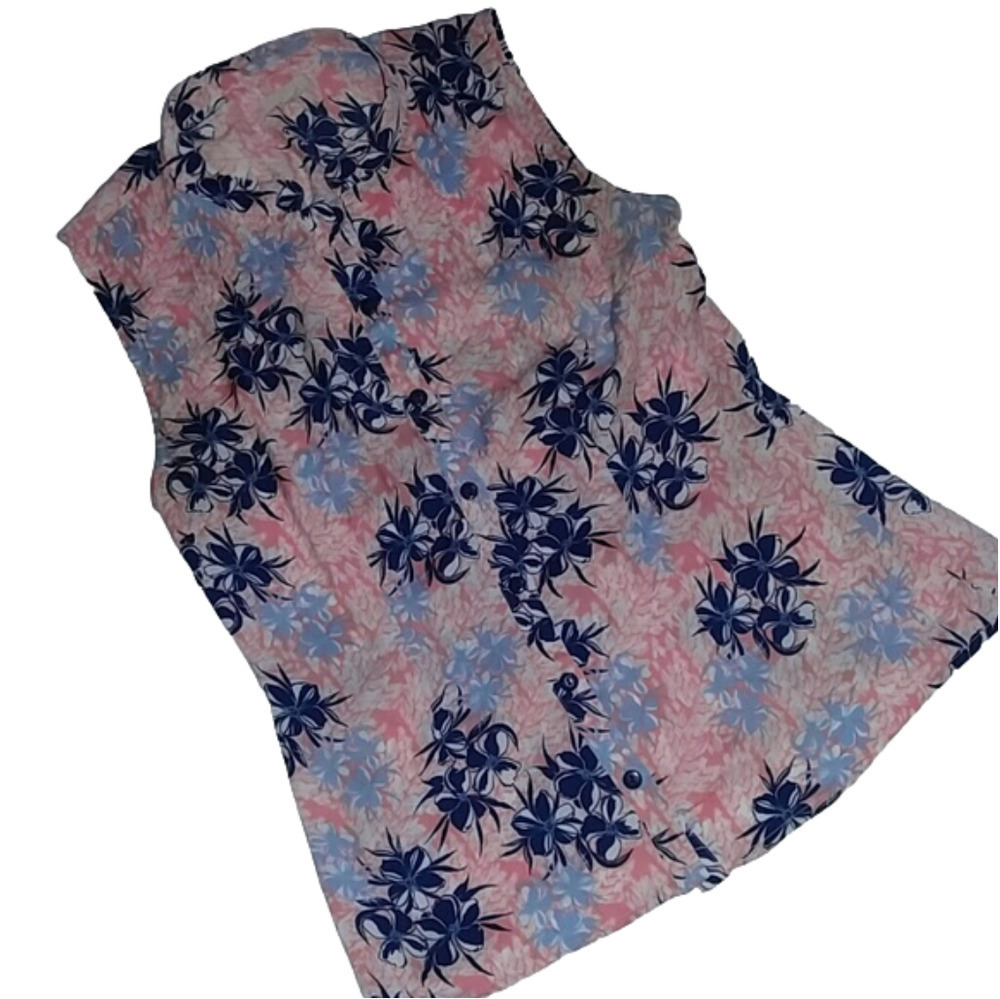Tulle Floral Sleeveless Button Top XS